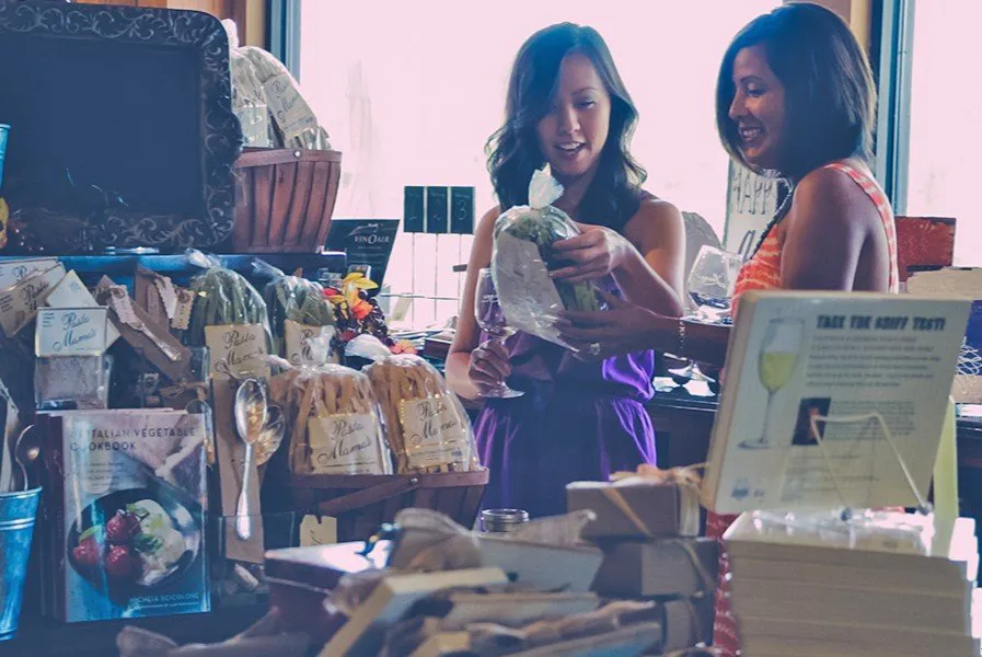 Two gals shopping in Paso Robles winery tasting room