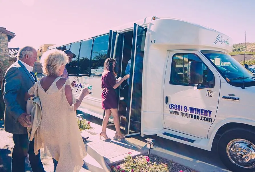 People boarding Grapeline wine tour shuttle