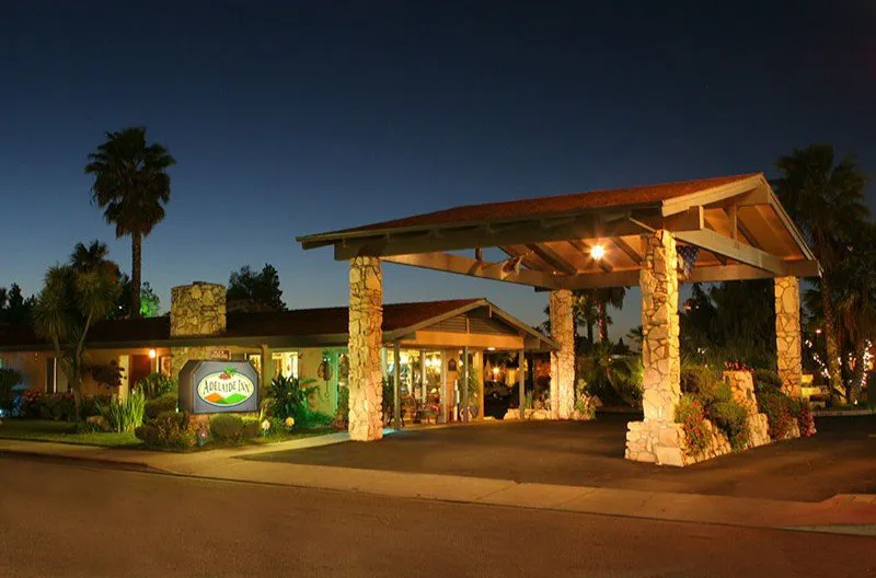 Adelaide Inn hotel entrance at night